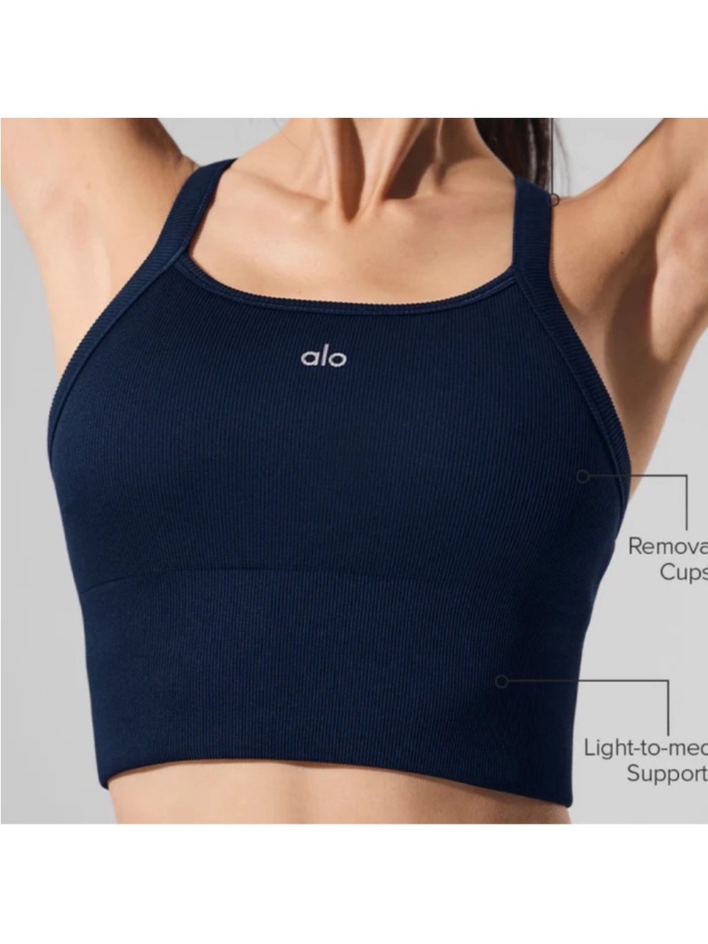 NWT Alo Yoga Seamless Ribbed Favorite Bra Tank Top Navy Sz M 8-10  Sz M W9730R